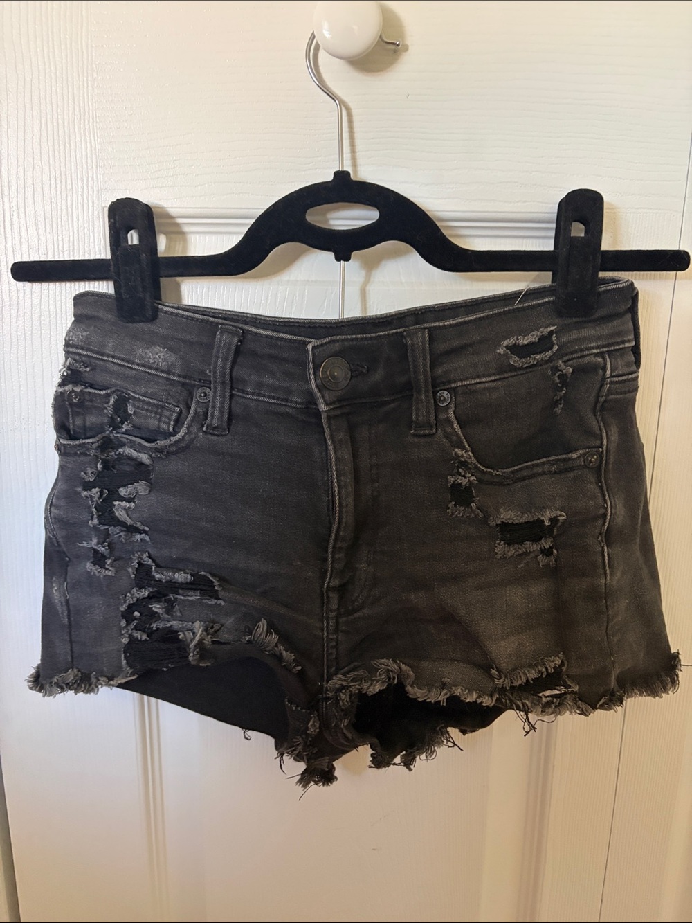 American Eagle Black Hi-Rise Shortie Denim Shorts